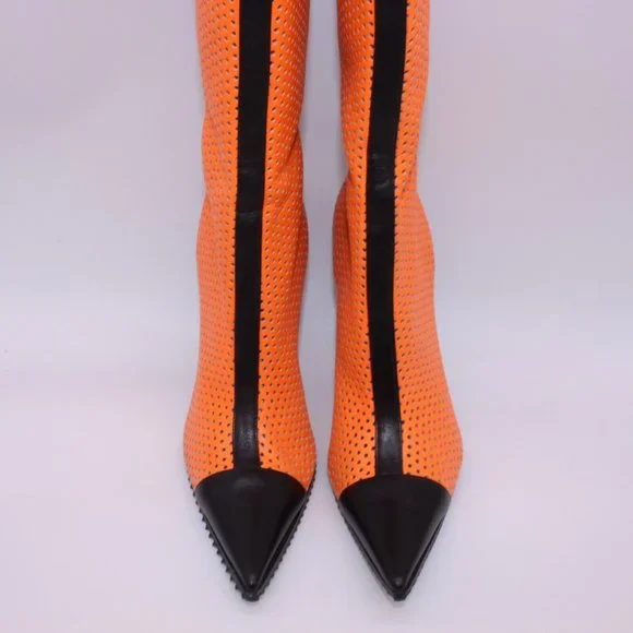 Michael Kors Perforated Leather Abigail Runway Boots Orange/Black Size 40 New - Picture 4 of 12